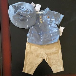 Gap top pants and hat blue 0-3M New
